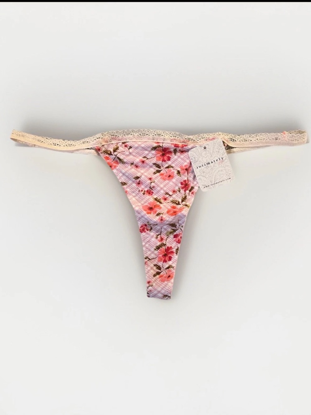 Aerie Sustainable Super Thong Panties, Pink Floral Lace, Size L, 1 Pack